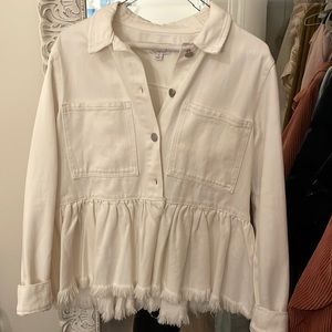 Cream ruffled jean jacket